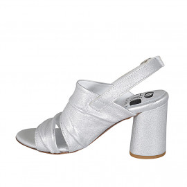 Woman's sandal in silver laminated leather heel 7 - Available sizes:  42 2