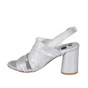 Woman's sandal in silver laminated leather heel 7 - Available sizes:  32, 33, 42, 44, 45