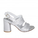 Woman's sandal in silver laminated leather heel 7 - Available sizes:  32, 33, 42, 44, 45