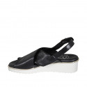Sandale pour femmes en cuir noir talon compensé 4 - Pointures disponibles:  43, 45