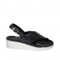 Sandale pour femmes en cuir noir talon compensé 4 - Pointures disponibles:  43, 45