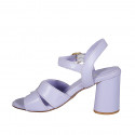 Woman's sandal with strap in lilac leather heel 7 - Available sizes:  32, 33, 34, 42, 43