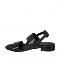 Sandalia para mujer en piel negra con cinturon elastico tacon 2 - Tallas disponibles:  33, 34, 43, 44, 45
