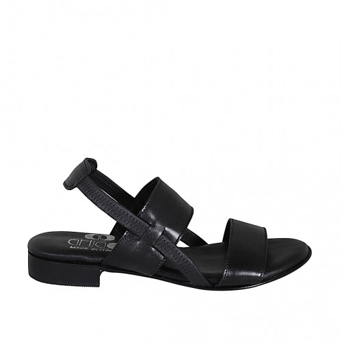 Sandale pour femmes en cuir noir avec courroie elastique talon 2 - Pointures disponibles:  33, 34, 43, 44, 45