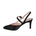Zapato destalonado a punta para mujer con cinturon en satén negra tacon 7 - Tallas disponibles:  32, 43, 45