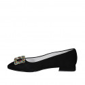 ﻿Escarpin pour femmes à bout pointu en daim noir avec accessoire strass talon 1 - Pointures disponibles:  32, 33, 43, 45