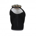 Decolté a punta da donna in camoscio nero con accessorio strass tacco 1 - Misure disponibili: 32, 33, 43, 45