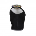 ﻿Escarpin pour femmes à bout pointu en daim noir avec accessoire strass talon 1 - Pointures disponibles:  32
