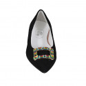 ﻿Escarpin pour femmes à bout pointu en daim noir avec accessoire strass talon 1 - Pointures disponibles:  32