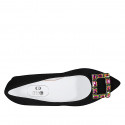﻿Escarpin pour femmes à bout pointu en daim noir avec accessoire strass talon 1 - Pointures disponibles:  32