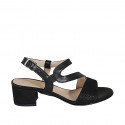 Woman's sandal with elastic band in black leather and printed leather heel 5 - Available sizes:  43, 44
