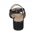 Woman's sandal with elastic band in black leather and printed leather heel 5 - Available sizes:  43, 44