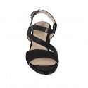 Woman's sandal with elastic band in black leather and printed leather heel 5 - Available sizes:  43, 44