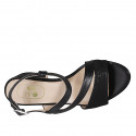 Woman's sandal with elastic band in black leather and printed leather heel 5 - Available sizes:  43, 44