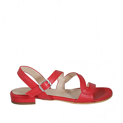 Sandalia para mujer con elastico en piel roja tacon 1 - Tallas disponibles:  32, 33, 42, 43