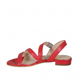 Woman's sandal with elastic band in red leather heel 1 - Available sizes:  32, 42 2