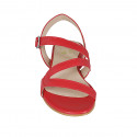 Woman's sandal with elastic band in red leather heel 1 - Available sizes:  32, 33, 42, 43