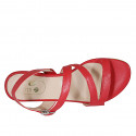 Woman's sandal with elastic band in red leather heel 1 - Available sizes:  32, 33, 42, 43