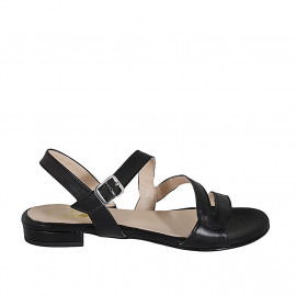 Sandale pour femmes en cuir noir avec elastique talon 1 - Pointures disponibles:  32