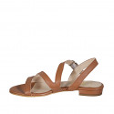 Woman's sandal in cognac brown leather with elastic band heel 1 - Available sizes:  32, 33, 43, 44