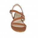 Woman's sandal in cognac brown leather with elastic band heel 1 - Available sizes:  32, 33, 43, 44