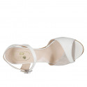 Woman's sandal with strap in white leather and platinum laminated leather heel 8 - Available sizes:  42, 43, 44