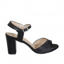 Sandale pour femmes avec courroie en cuir noir et lamé argent talon 8 - Pointures disponibles:  32, 42, 43