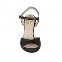 Sandalo da donna con cinturino in pelle nera e laminata argento tacco 8 - Misure disponibili: 32, 33, 34, 42, 43, 45