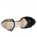 Woman's sandal with strap in black leather and silver laminated leather heel 8 - Available sizes:  32, 33, 34, 42, 43, 45