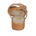 Woman's sandal in cognac brown suede heel 2 - Available sizes:  32, 33, 43, 44, 45