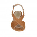 Woman's sandal in cognac brown suede heel 2 - Available sizes:  32, 33, 43, 44, 45