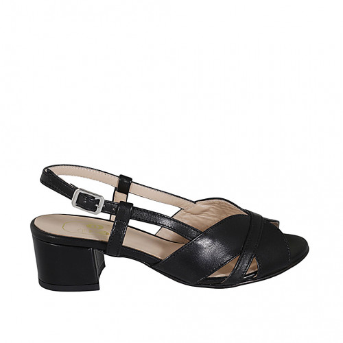 Woman's sandal in black leather heel 5 - Available sizes:  33, 44, 45