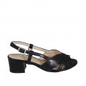 Sandale pour femmes en cuir noir talon 5 - Pointures disponibles:  33, 44, 45