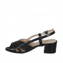 Woman's sandal in black leather heel 5 - Available sizes:  33, 44, 45