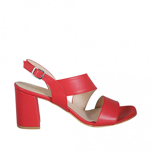 Woman's sandal in red-colored leather...