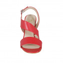 Sandalia para mujer en piel de color rojo tacon 8 - Tallas disponibles:  44, 45