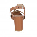 Woman's sandal in cognac brown leather heel 8 - Available sizes:  42, 43