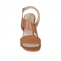 Woman's sandal in cognac brown leather heel 8 - Available sizes:  42, 43