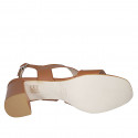 Woman's sandal in cognac brown leather heel 8 - Available sizes:  42, 43