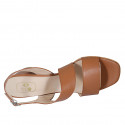 Woman's sandal in cognac brown leather heel 8 - Available sizes:  42, 43