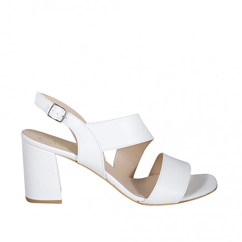 Woman's sandal in white leather heel 8