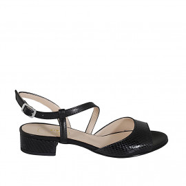 Sandale pour femmes avec courroie en cuir et cuir imprimé noir talon 2 - Pointures disponibles: 32, 33