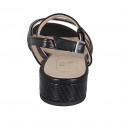 Sandalia para mujer con cinturon en piel y piel imprimida negra tacon 2 - Tallas disponibles:  32, 33, 44