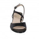Woman's strap sandal in black leather and printed leather heel 2 - Available sizes:  32, 33, 44