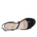 Woman's strap sandal in black leather and printed leather heel 2 - Available sizes:  32, 33, 44