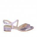 Woman's strap sandal in lilac leather and printed leather heel 2 - Available sizes:  34, 42