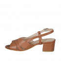 Woman's sandal in cognac brown leather heel 5 - Available sizes:  32, 42, 43, 44, 45