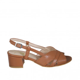 Sandale pour femmes en cuir cognac talon 5 - Pointures disponibles: 32, 42, 43, 44