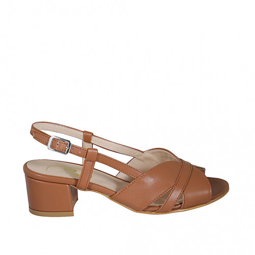 Sandale pour femmes en cuir cognac talon 5 - Pointures disponibles:  32, 42, 43, 44, 45