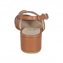 Sandale pour femmes en cuir cognac talon 5 - Pointures disponibles:  32, 43, 44